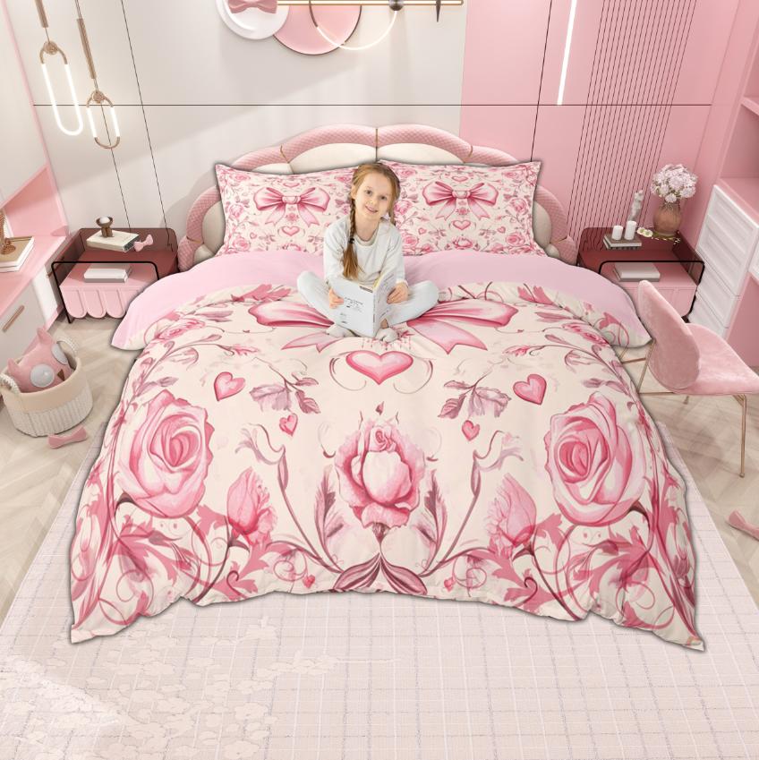 Homewish Girls Bow Knot Duvet Cover Set 2Pcs/3Pcs Princess Style Bedding Ribbon Bow-Tie Bed Cover Set