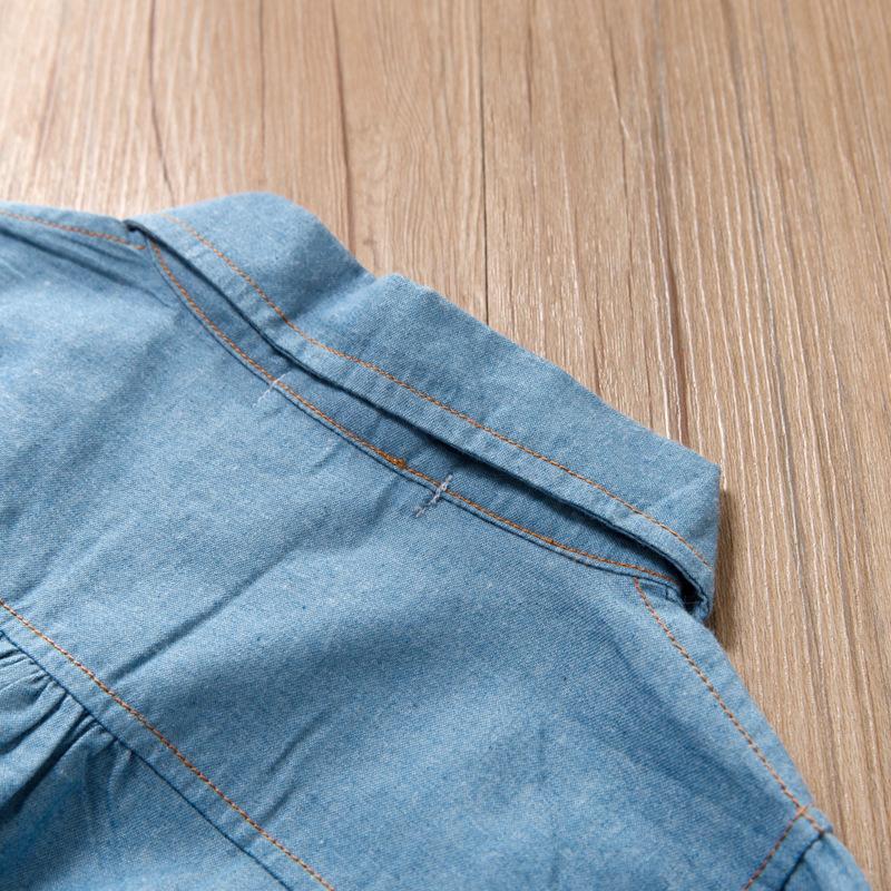 Spring Long Sleeved Dress Girl Denim Blue Dress Tutu Dress Kids Send Bow