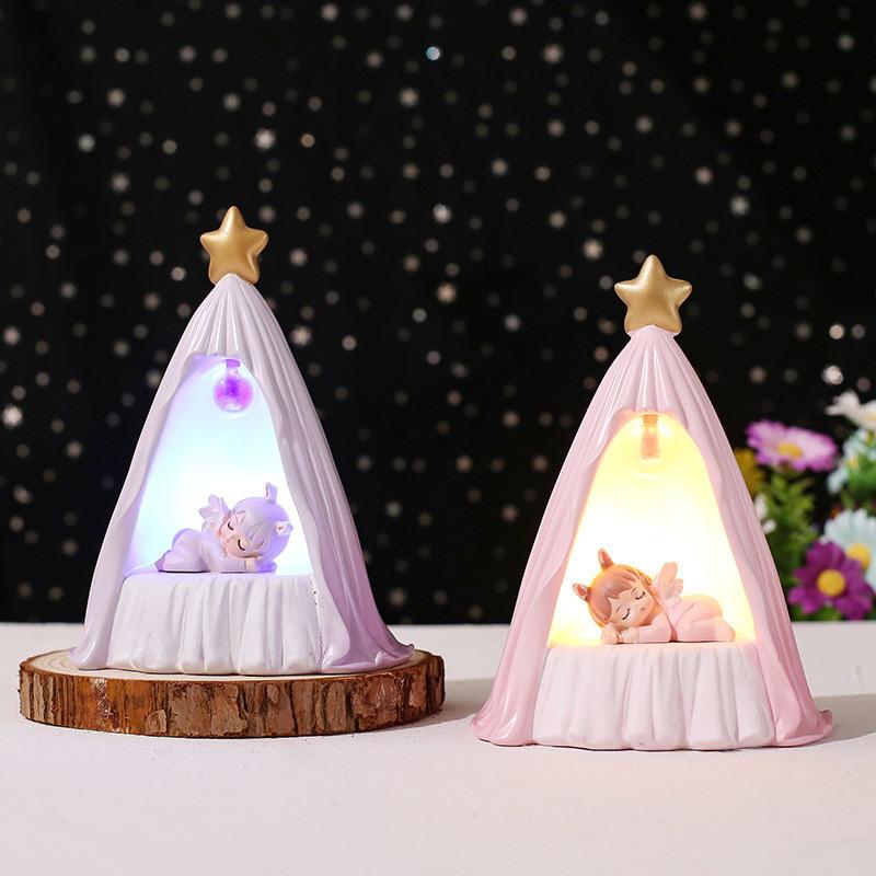 Lamp Night Warm Light Battery Powered Cartoon Cute Sleeping Shaped Girl