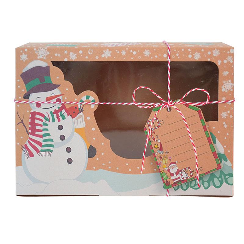 Christmas Candy Cookies Boxes Kraft Paper Gift Box Food Bakery Treat Boxes with Clear Window Navidad Decor Xmas Gift Bag Noel