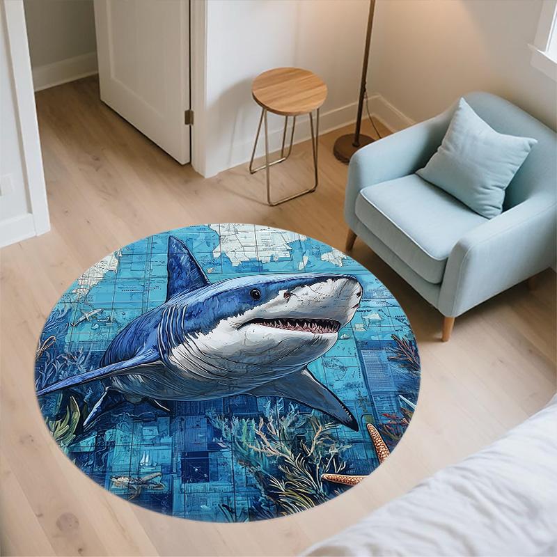 Shark,Round Area Rug,Carpet Rug for Living Room Bedroom Sofa Playroom Decor,Non-slip Floor Mat