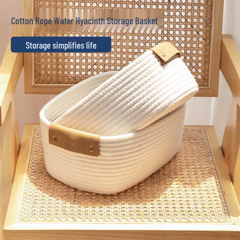 Coș de depozitare pliabil din frânghie de bumbac cu mânere - Organizator de birou pentru cosmetice și diverse