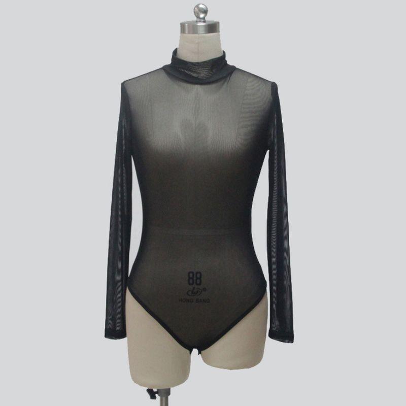 Fashion Mesh Long Sleeve Jumpsuit Female Silm Sexy See-through Sexy Temptation Nightclub Dance Performance Jumpsuit