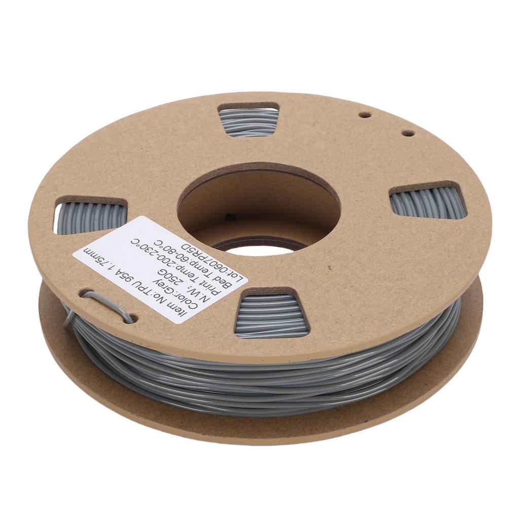 TPU Filament Vhodný pro FDM Většinu 3D Tiskáren 1.75mm 250g 95A Flexibilní Měkký Filament pro 3D Tiskárny Přesnost 0.02mm Šedý