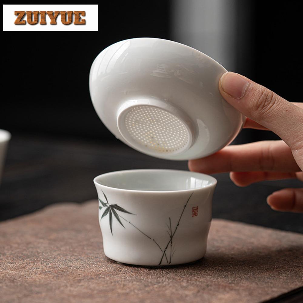 Handbemalter Bambus-Tee-Infusor Ästhetischer Weißer Porzellan-Tee-Brühsieb Tee-Filter Diffusor Teegeschirr-Zubehör Ornamente