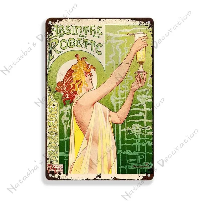 Absinthe Vintage Poster Beer Metal Sign Decorative Wall Plate Retro Metal Plaque Man Cave Home Metal Plate Wall Industrial Decor