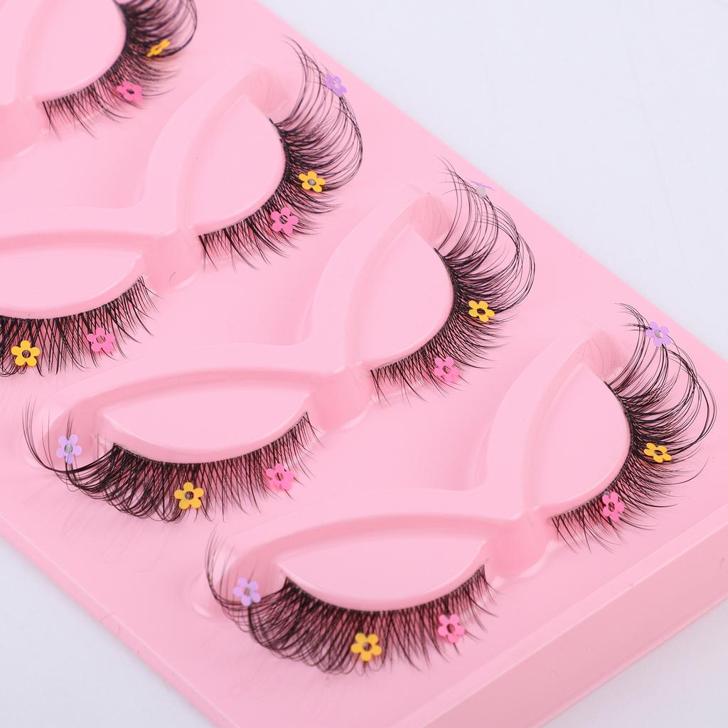 5 Pairs Of Fox Transparent Stem False Eyelashes With Cute Colored Flower Sequined Eyelashes