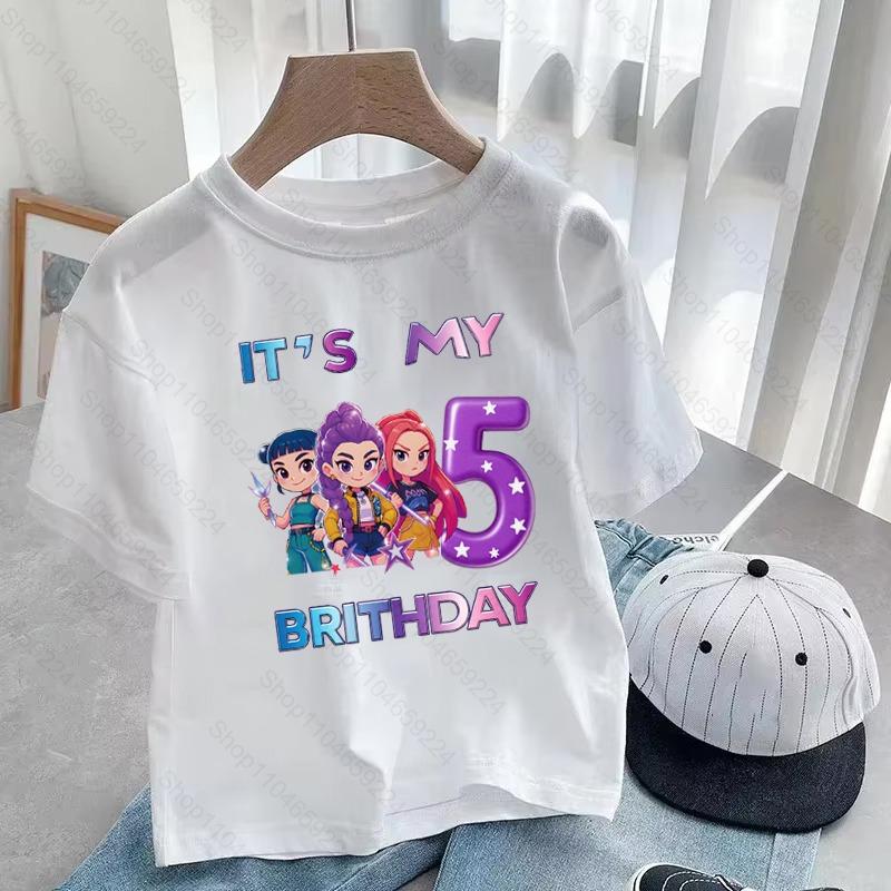 3-9 År Födelsedagsflickor Pojkar Tecknat Tryck T-shirt K-Pop Demonjägare Söta Barnkläder Barn T-shirts