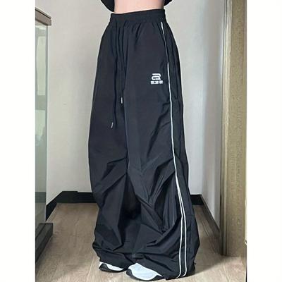 Black Wide Leg Parachute Pants Women Vintage 90s Oversized Casual Trousers Female Gorpcore Harajuku Fashion Streetwear