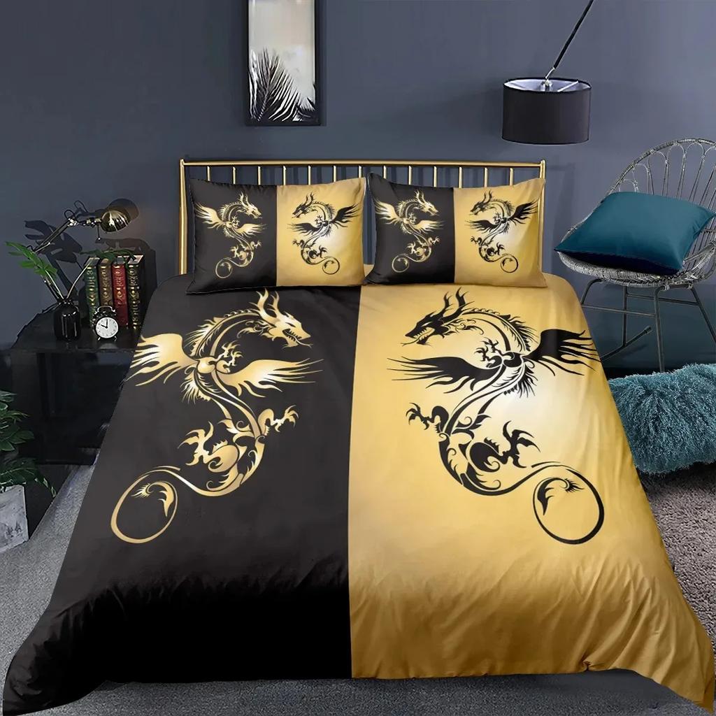 Comforter Bedding Queen 3D Mythical Dragon Print 3 Piece Bed Set With Pillow Shams Kids Cool Polyester No Comforter