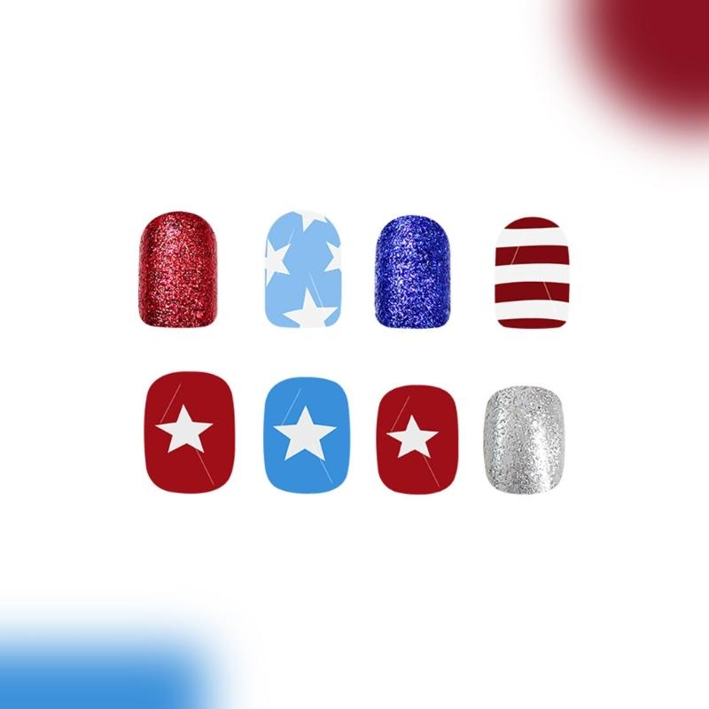 Square Press on Nail 4th of July Fake Nail Independence Day Glues on Nail Patriotic False Nail Full Cover Fake Nail