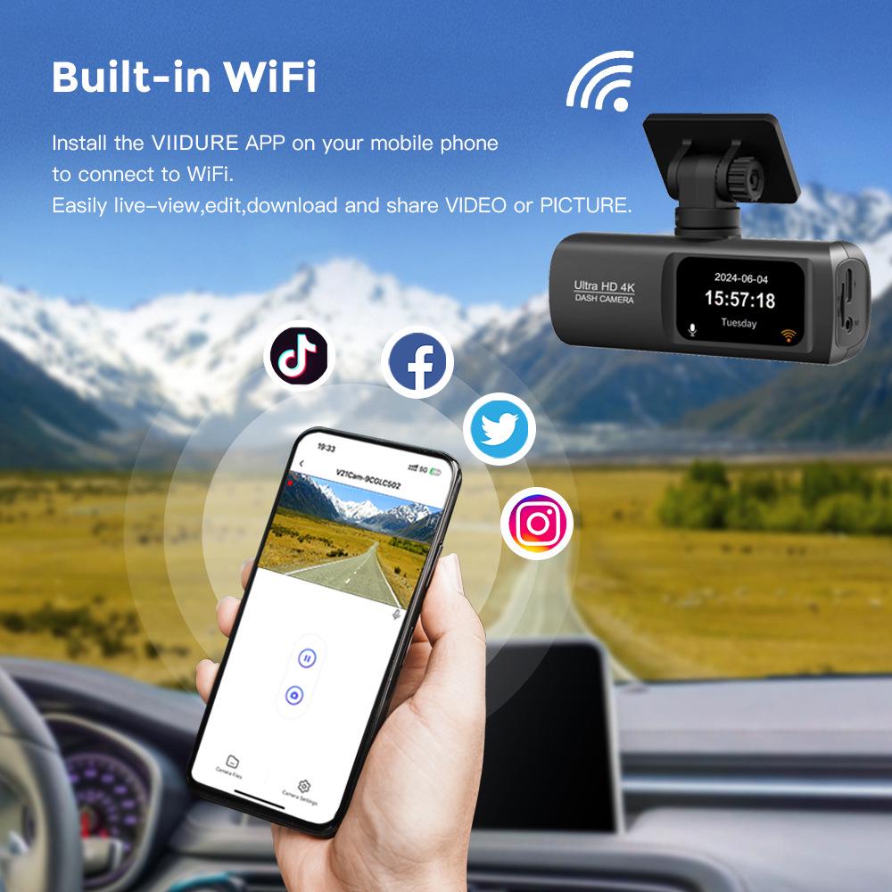 Cross-Border V22 4K HD Front & Rear Dual-Recording Dash Cam with GPS Trajectory & Mobile Connectivity