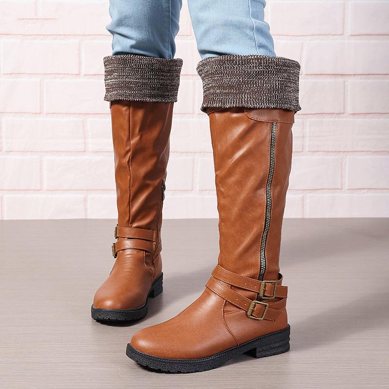 Women's Long Boots In Autumn and Winter, European and American Style, Low Heel, High Top Boots, Plus Size Women's Leather Boots