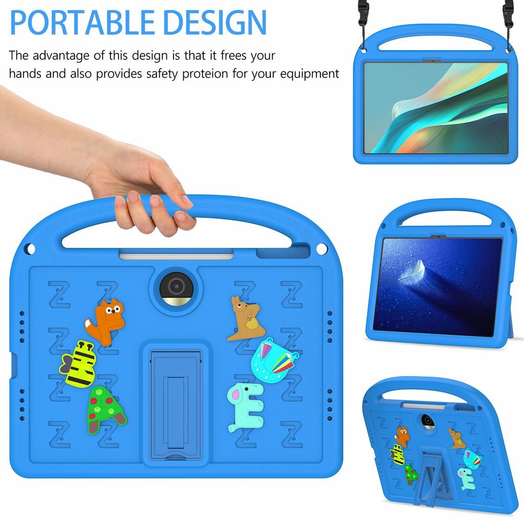 For Honor Pad 9 Kickstand Case Cartoon Design Anti-Drop EVA+PC Tablet Cover with Strap for Kids