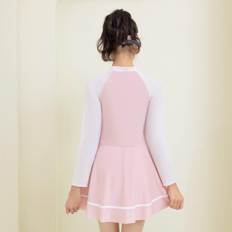 Girls' Long Sleeve One-Piece Skirt Swimsuit for Beach & Hot Springs