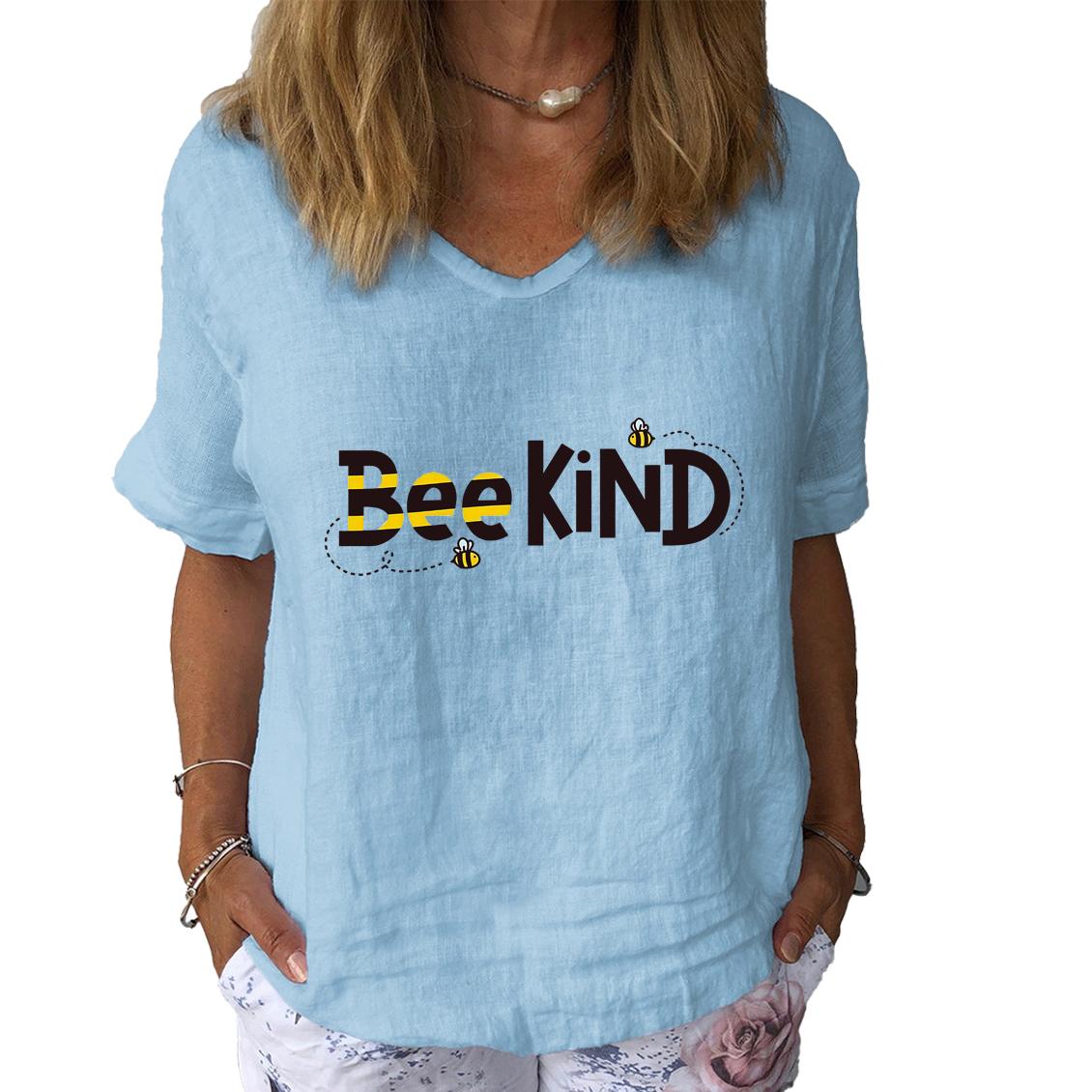 

Женская модная хлопковая льняная футболка, повседневная футболка с V-образным вырезом и коротким рукавом, женская футболка с принтом 3XL светло-синий