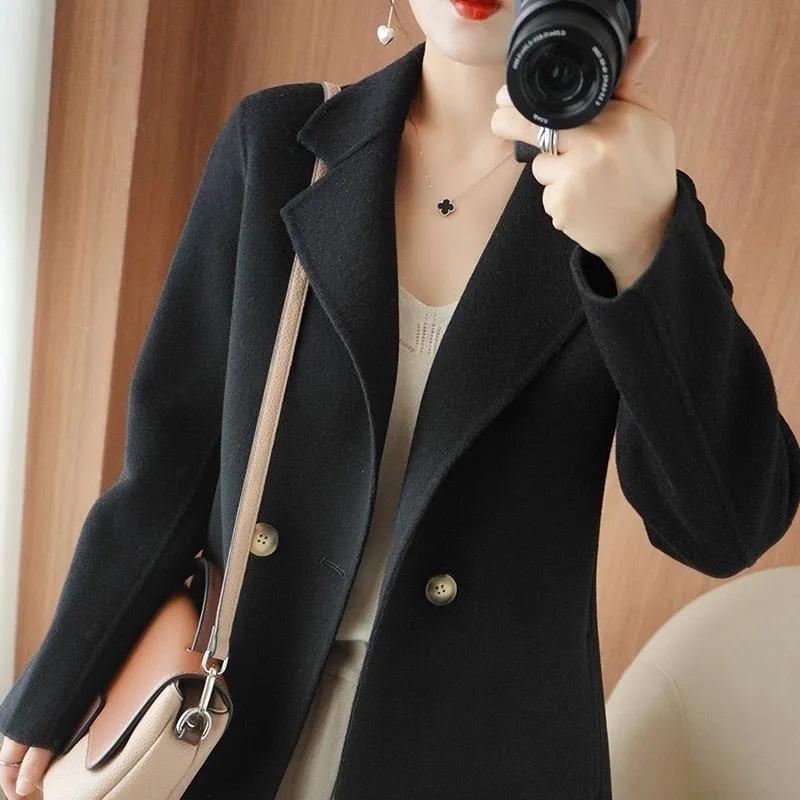 Petite Hepburn Style Mid-Length Double-Sided Wool Coat - Trendy Autumn Jacket