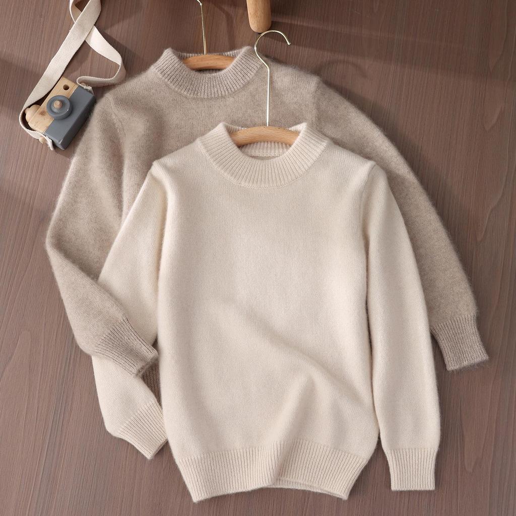 Premium Kids' Solid Color Wool Sweater - Boys' Thick Pullover & Girls' Cashmere Knit Base Layer