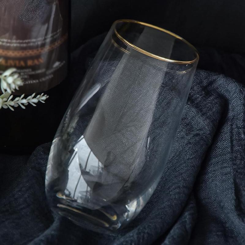 375ml Crystal Glass Cup Thickened Wine Cup Transparent Tea Cup Whiskey Cocktail Drinking Glass Wedding Gold Rimmed Glassware