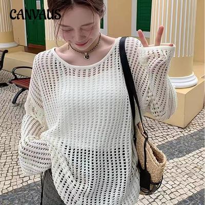 Hollow Knit Cover-up Women's Summer and Autumn Simple Loose Casual Top Bf Lazy Sun Shirt