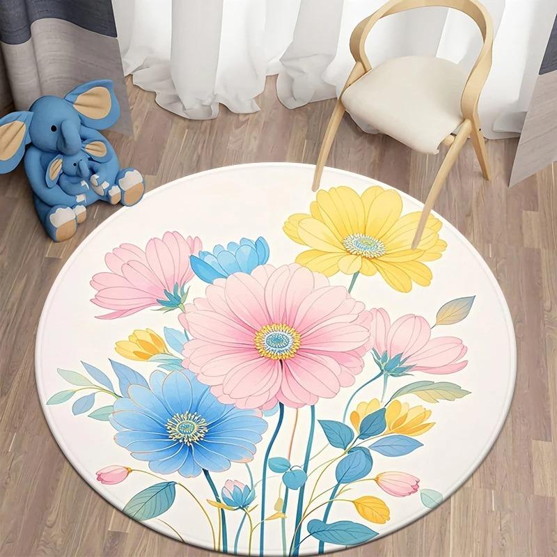 Nordic Modern Floral Round Soft Plant Rug Living Room Door Mat Balcony Bohemian Bedroom Floor Mat