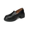 Weiwei Girl Vintage Slip-On Loafers: Chunky Heel, Thick-Soled, British-Style Women's Leather Shoes.