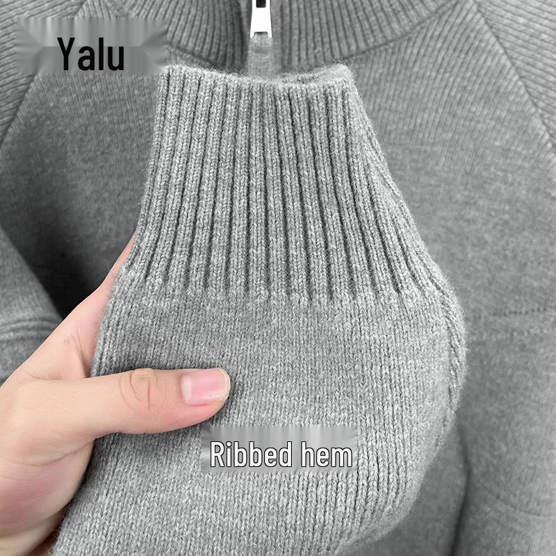 Yalu Men's Half-High Collar Zipper Knit Sweater