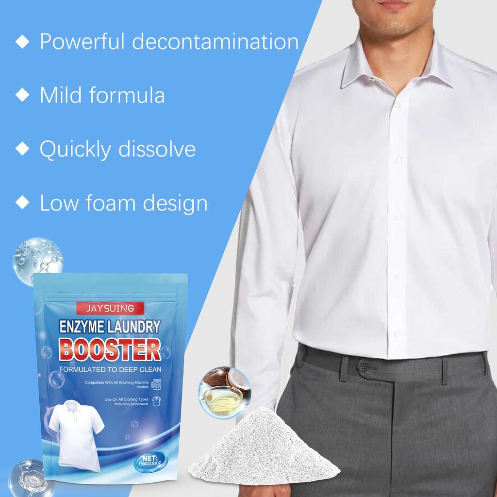 Jaysuing Protease Laundry Detergent 100g Removes Oil Stains and Odors from Clothes. Suitable for Both Laundry Detergent and Washing Machine Use.