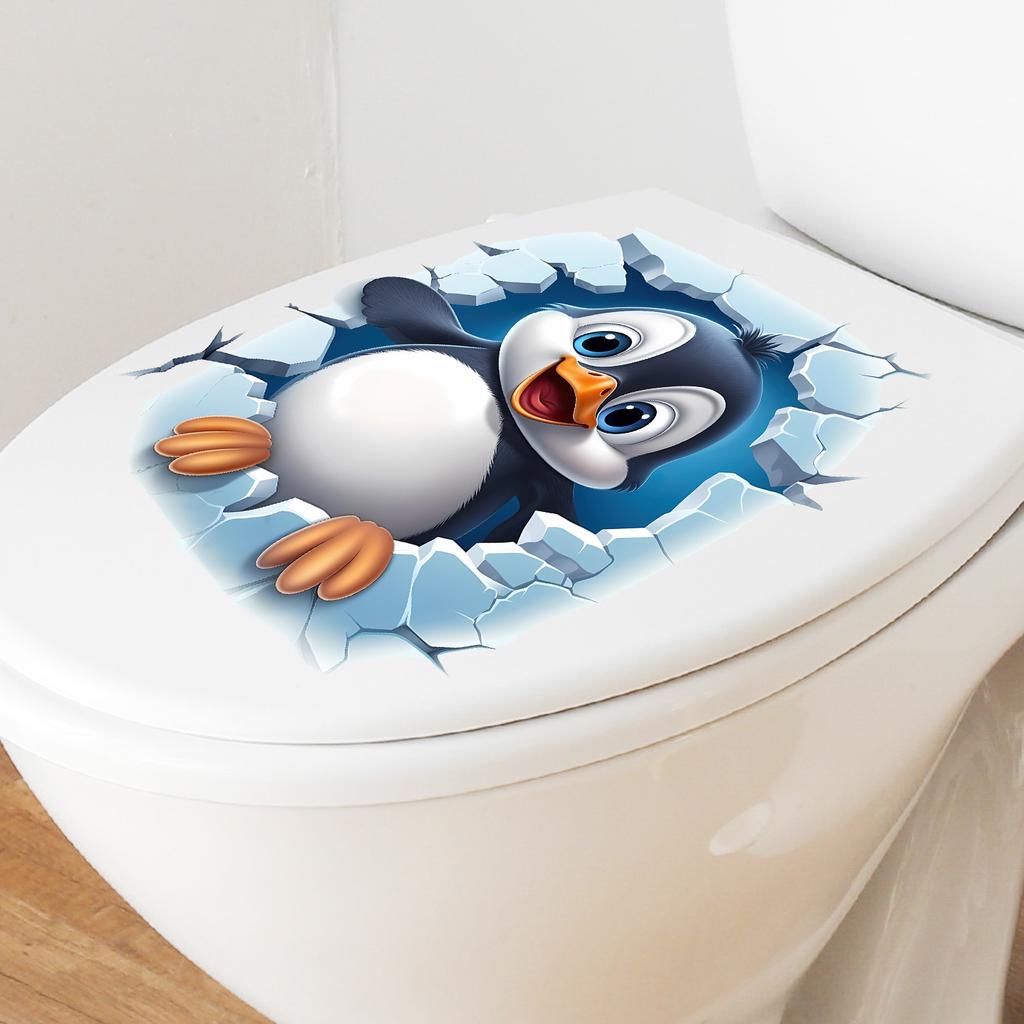 Süßer 3D durchbrechender Wand-Entenküken-Toilettenaufkleber Selbstklebend Abnehmbar Wasserdicht für Badezimmer Heimdekoration