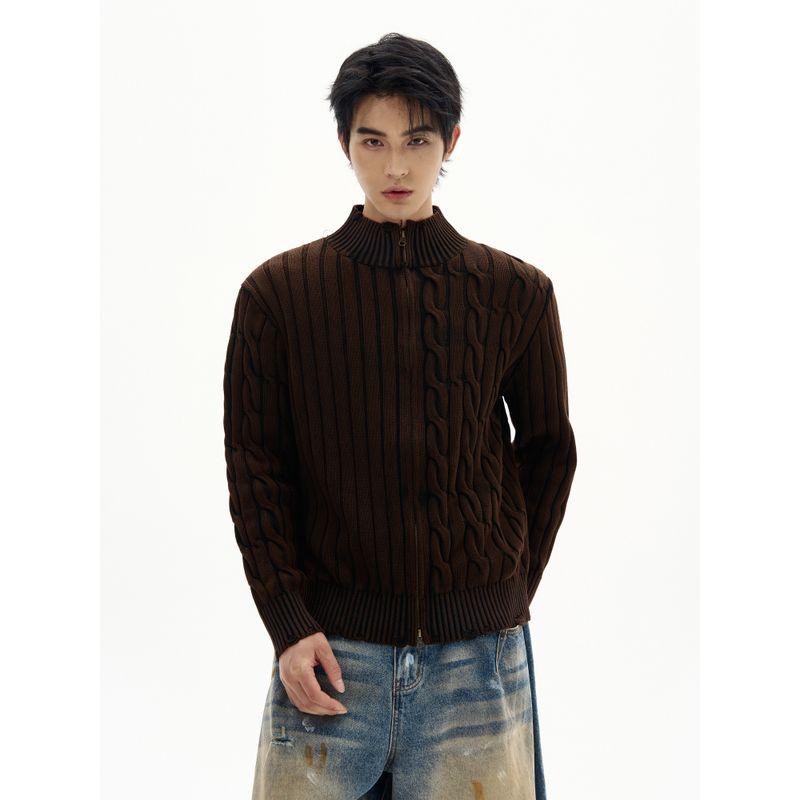 Kisko American Retro Twist Pattern Lazy Knitted Sweater for Men and Women Niche Design Autumn and Winter Casual Cardigan Jacket