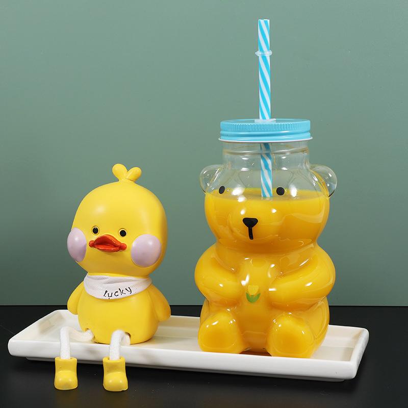 Glass Bear Cup, Honeybear Straw Cup, Glass Cups With Lids And Straws, Cute Mugs Bear Sippy Cups Coffee Beer Wine Cocktail Drinks