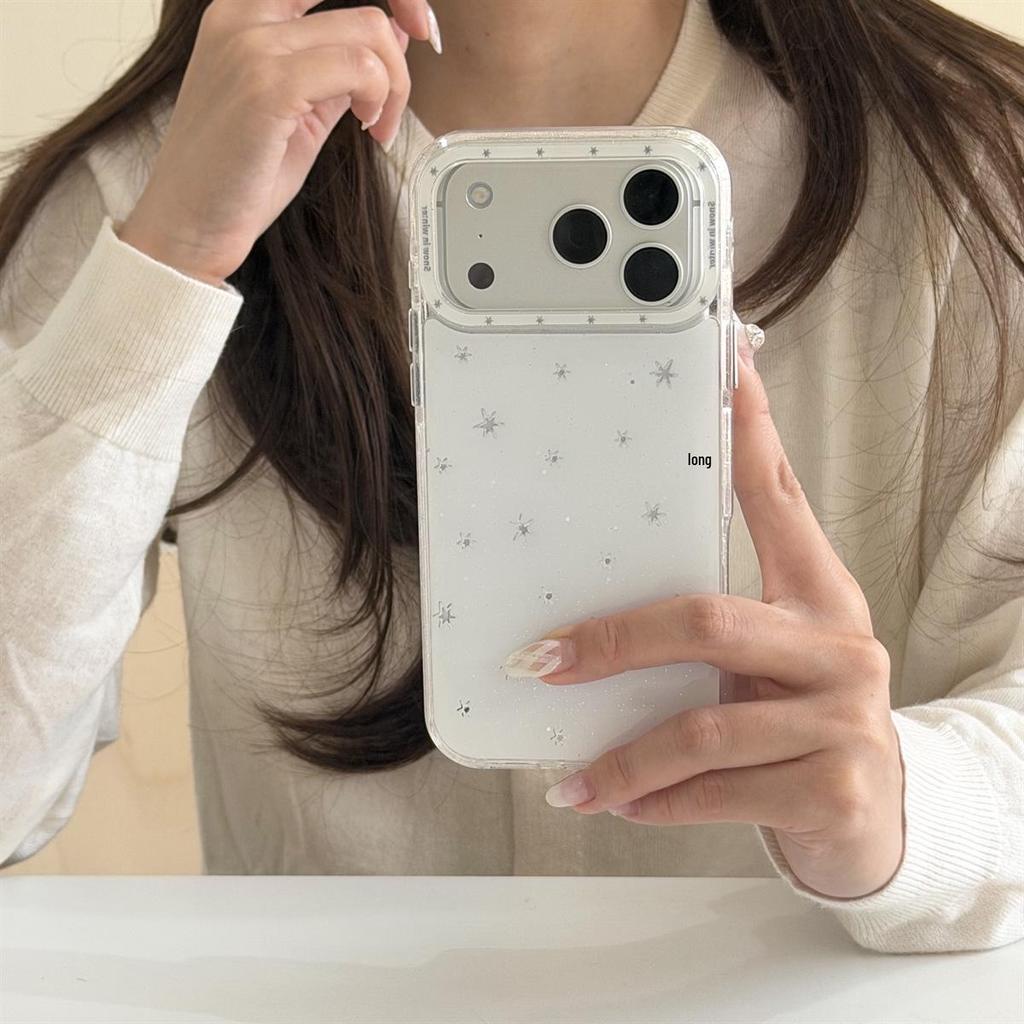 Gold-Plated Epoxy White Stars Anti-Fall Phone Case for iPhone 14/13/ProMax