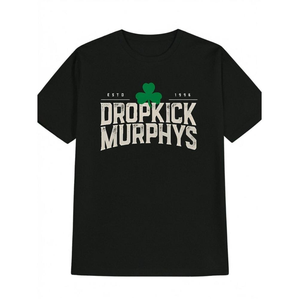 

Men s Black T-Shirt Official Logo with Clover Design St Patrick s Day Irish Theme Loose Cotton T-Shirt S