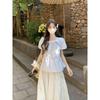 New White Bow Lace Puff Sleeve Shirt for Women Summer Design Pleated Strappy Shirt Women's Top Summer