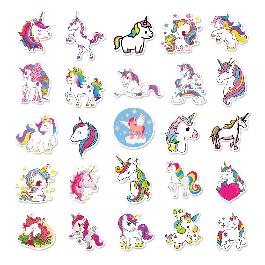 50 Unicorn All Ages Stickers, Cute Rainbow Horse Mix And Match Graffiti Suitcase Notebook Stickers