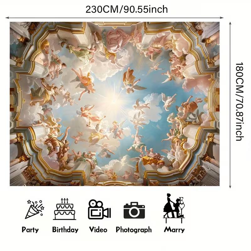 

2D European Art Tapestry, Rococo Ceiling Painting with Angels and Sunburst 47.2x31.5inch/120*80cm