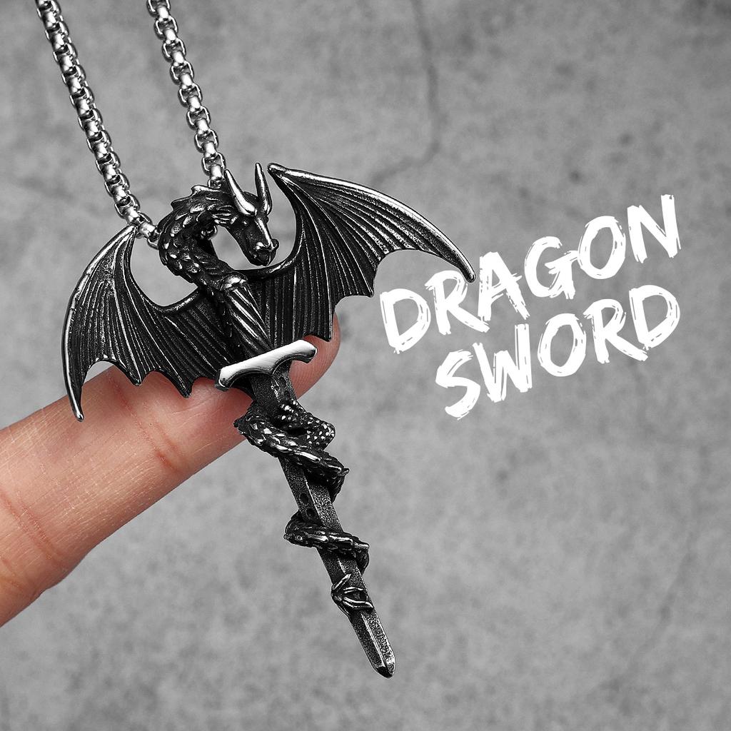 Dragon Slaying Sword Men Necklaces Stainless Steel Pendant Chain Women Punk Fashion Jewelry New Accessories Gifts