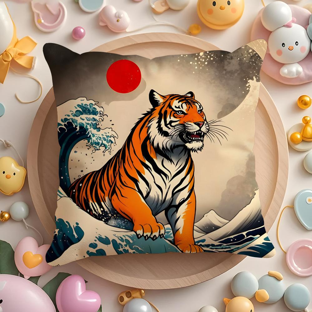 Animals The Great Wave Katsushika Hokusai Cushion Cover Plush Fabric Soft DoubleSided Printed Sofa Warm Home Gift Pillow Cover