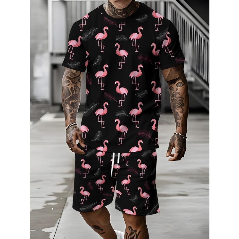 Men's Summer Vacation Short-Sleeve Shirt and Shorts Set Hawaiian-Style Fashion Set Men's Casual T-Shirts Outdoor Beach Shorts