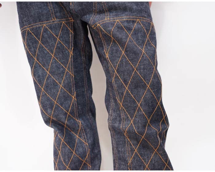 Kojima Jeans KOJIMA GENES 13oz Diamond Stitch Double Knee Straight Stretch Jeans Denim Made in One Pants, Japan, Men's, Wash, RNB-107, Indigo-38