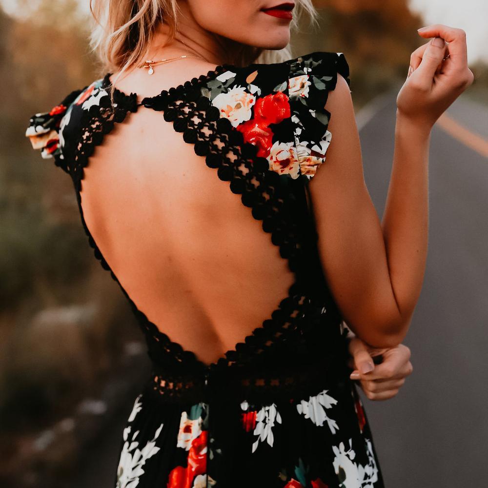 Letní květinové Boho dámské elegantní vintage dlouhé maxi šaty Sexy plážové šaty na párty bez zad