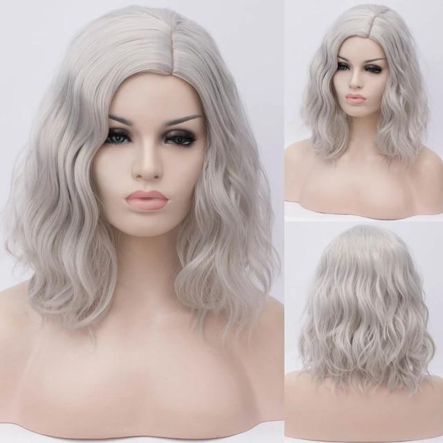 Frau zweifarbig kurze synthetische Perücken Farbverlauf weiß blau gewellt Ombre Haar Perücke für weiße Frauen Cosplay Bob Mittelteil Linie