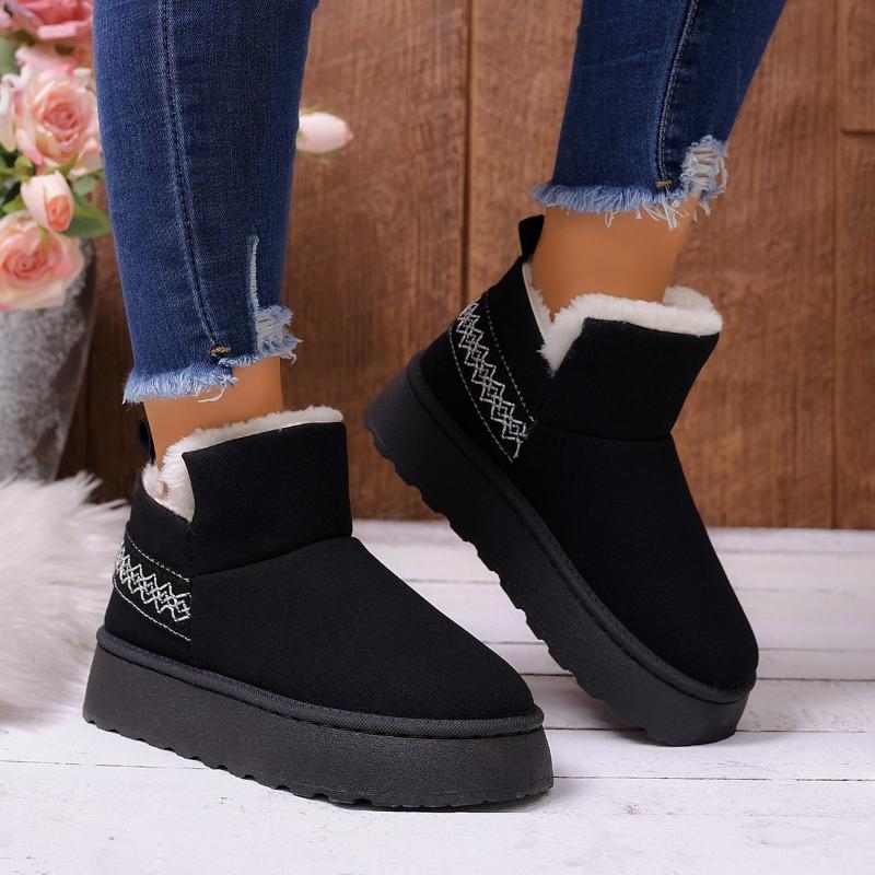 Thick Plush Platform Snow Boots for Women Winter Warm Fur Cotton Padded Shoes Woman Faux Suede Slip on Ankle Botas De Mujer