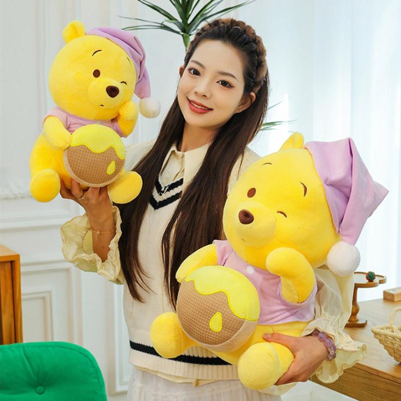 35cm Cartoon Winnie The Pooh Plush Toy Soft Stuffed Sleepcap Honey Pooh Bear Pillow Dolls Room Decoration Birthday Gift