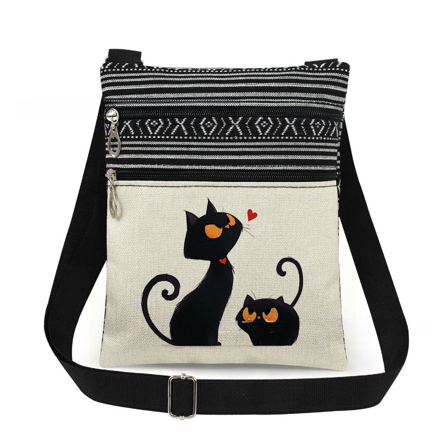 1PC Cat Print Tote Bags Women Shoulder Handbags Postman Package 6960