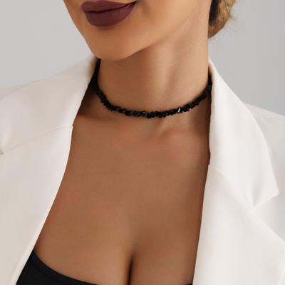 Gioielli alla moda, Collana personalizzata tessuta a mano con perline e cristalli neri per donna, Catena da collo coreana personalizzata