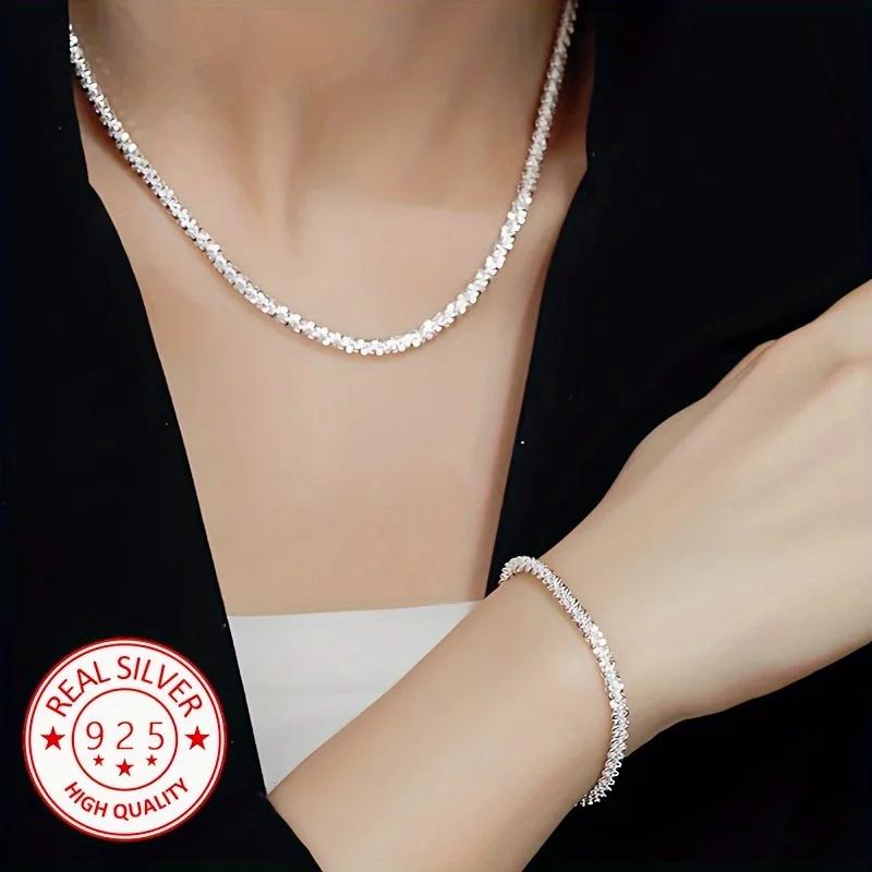 Fashion  2pcs 925 Silver Classic Bracelet Necklace Jewelry Set For Women Original Jewelry Wedding Engagement Gift