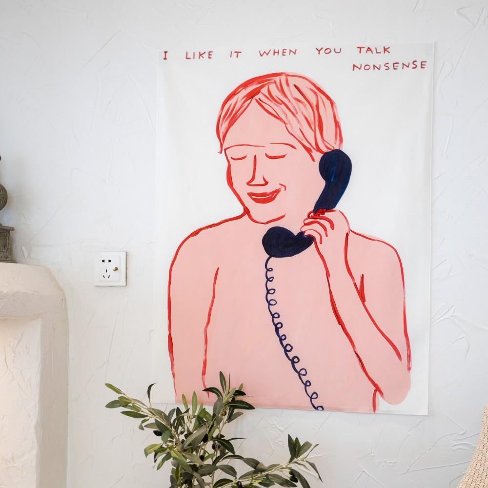 Contemporary Art Tapestry Wall Art Humor Canvas Print with Funny Telephone Quote for Aesthetic Home 100X70CM