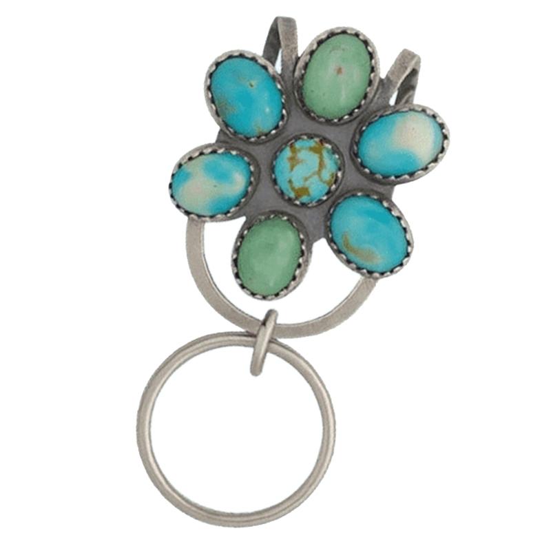 Bohemian Style Turquoise Flower Keychain Holder Women Bag Charm Clip Car Key Organiser Accessory Ornament
