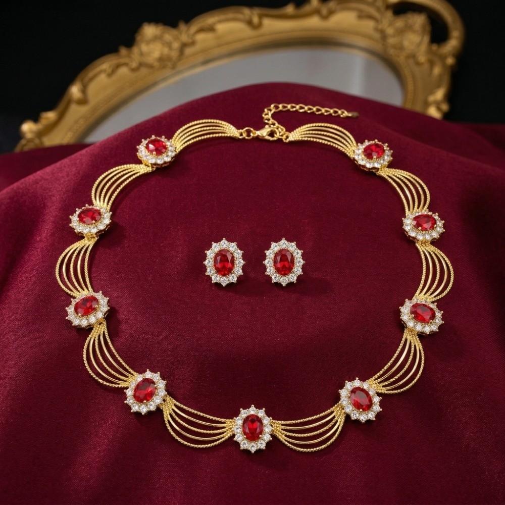 Gold-Tone Necklace Earrings Set Geometric Statement Jewelry Set Earring Matching Set Wedding Party